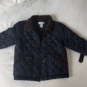 Ralph Lauren Navy Quilted Kids Puffer Jacket with Brown Corduroy Trim
